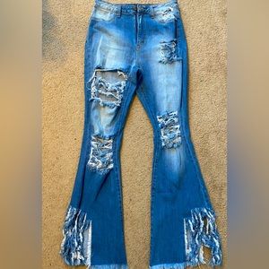 Flare leg distressed jeans